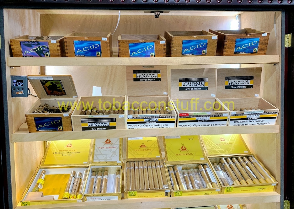 a display case with different types of cigars